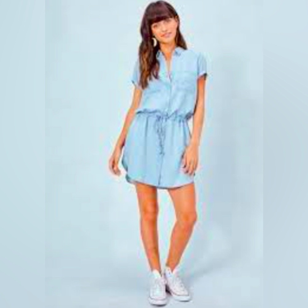 Lovestitch Casual Chambray Benji Shirt Dress w/cinched waist. Large. - Picture 4 of 16